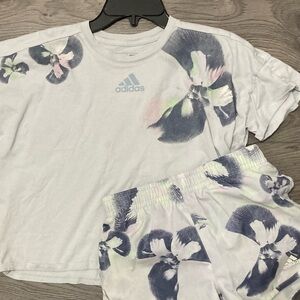 Adidas White and Blue Floral Set